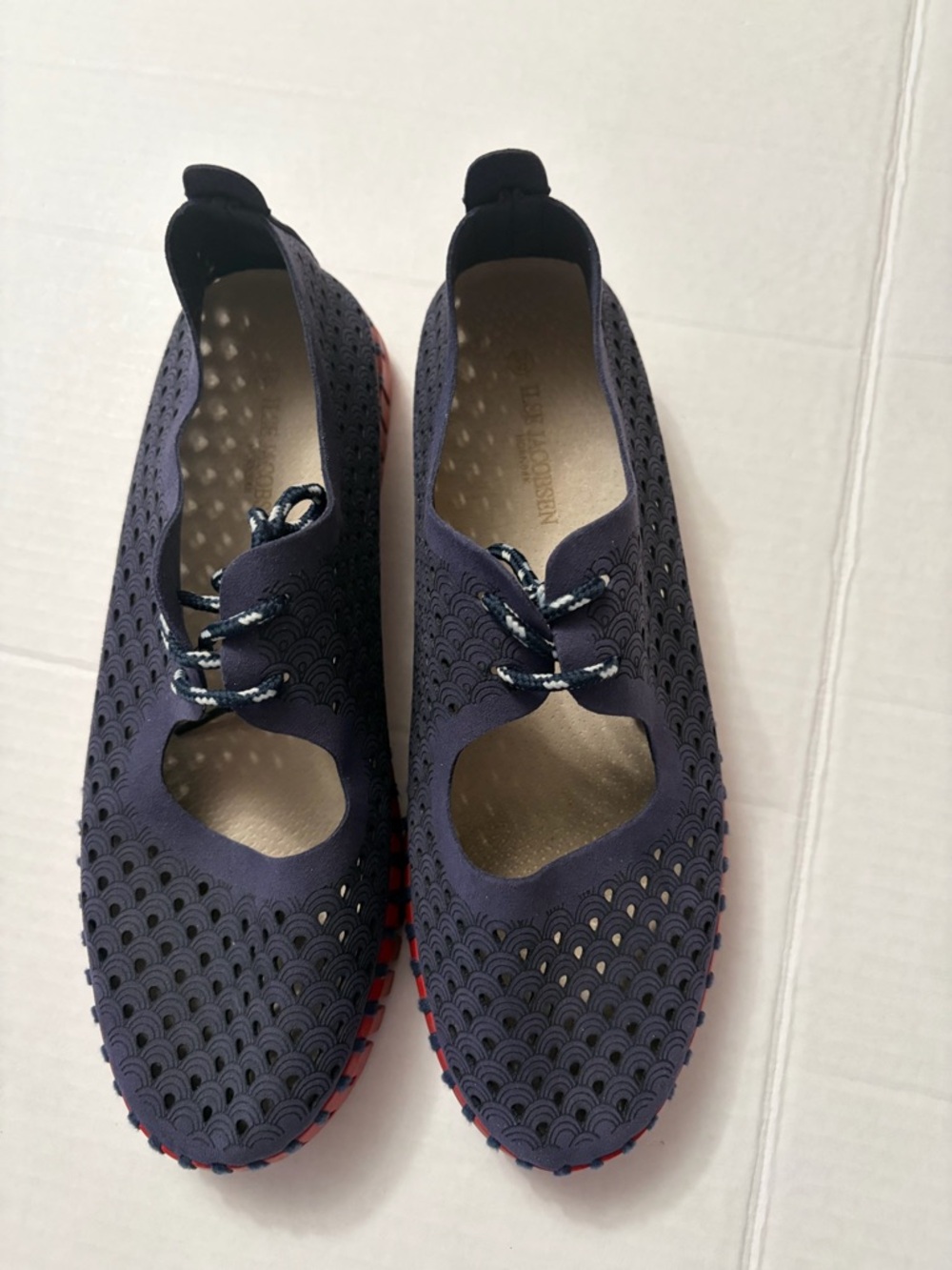 Ilse Jacobsen Tulip Tie Flats Navy Red Perforated Lace Up Comfort EU 39 US 8.5-9 - Picture 11 of 12